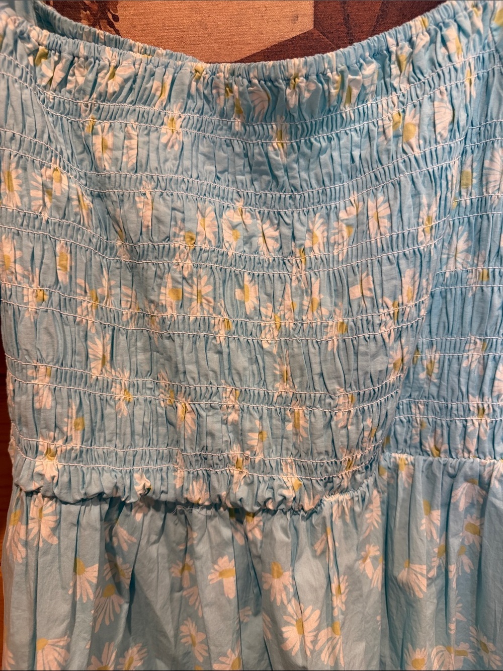 Smocked Square-Neck Puff Sleeve Top - Light Blue Daisy Simply Southern xL - Picture 3 of 5